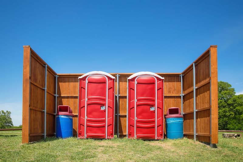 Short-term porta potty units staged for delivery in Cheboygan, Michigan